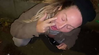 Offered a hit the bottle on the street to take a cum shot