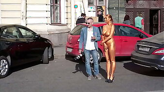 Golden girl nude in public