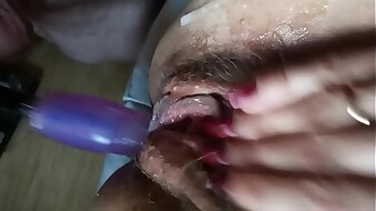 Milf masturbation hairy pussy with sex mashin