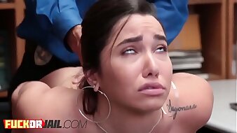 Busty brunette teen experiencing wild orgasm at one's fingertips the office